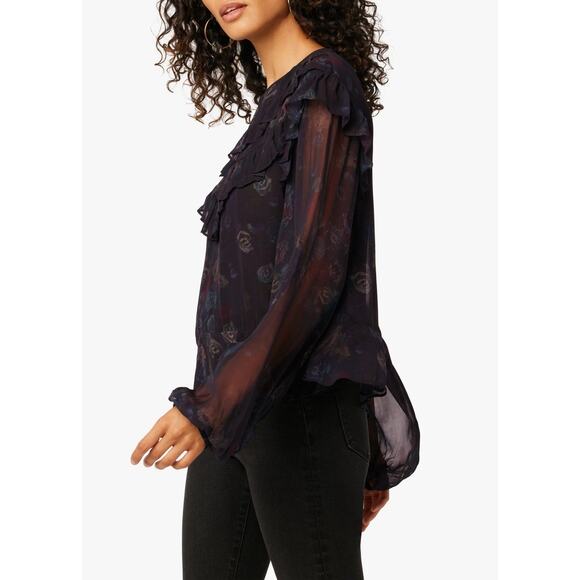 Joes Jeans Black Floral Talia Flowy Blouse, Large, NWT, Ruffles, Flared Hem - Picture 7 of 11